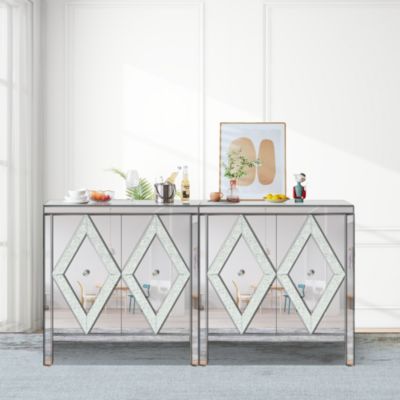 Streamdale Mirror-trimmed diamond design storage cabinet for any room