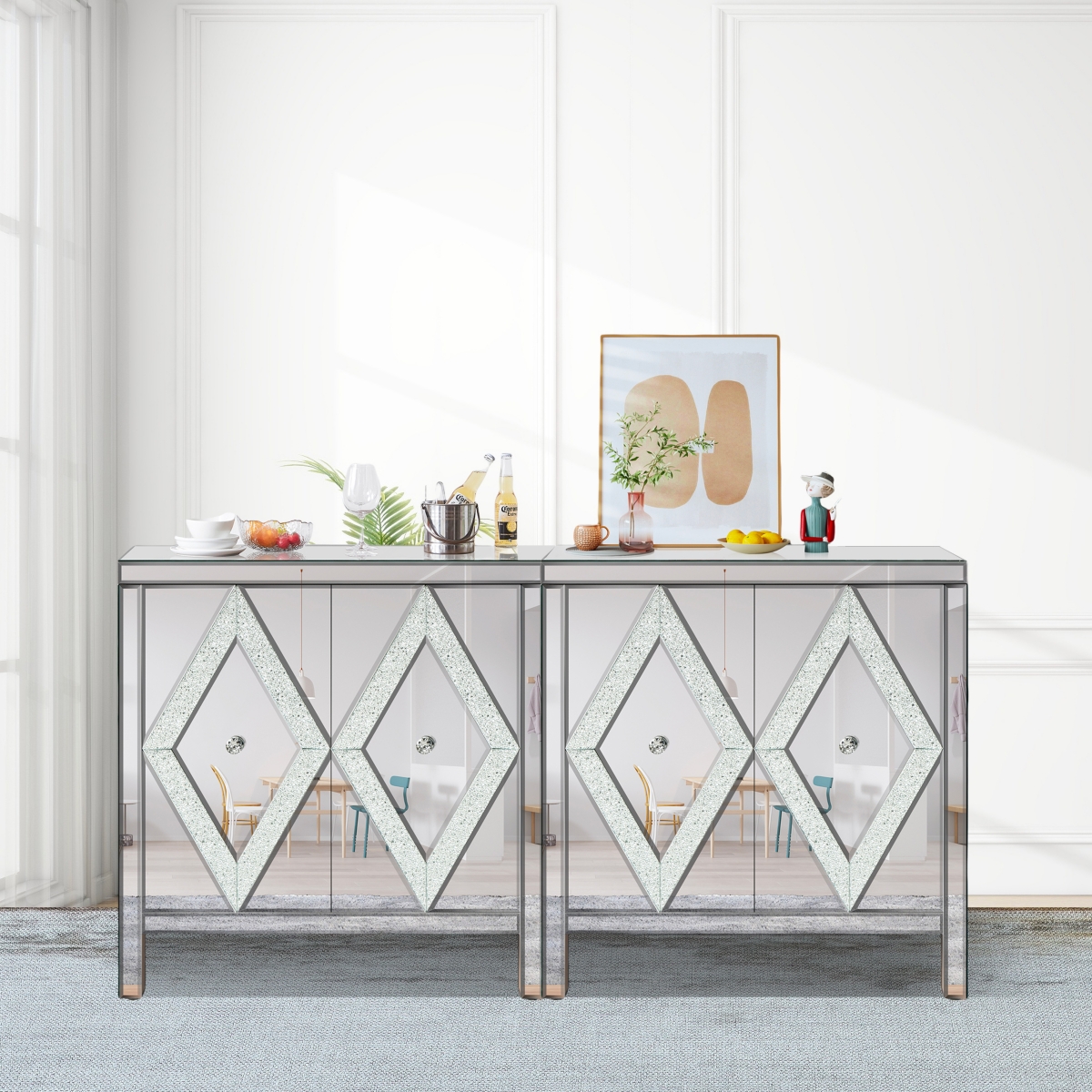 Streamdale Furniture Mirror-trimmed diamond design storage cabinet for any room