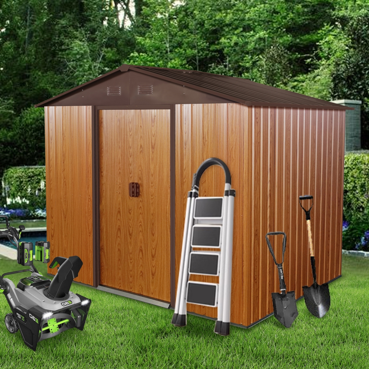 8FT x 6FT Outdoor Metal Storage Shed with Floor Base