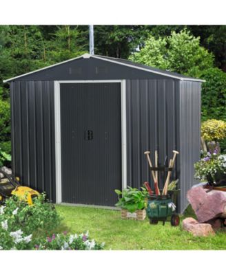 8FT x 6FT Outdoor Metal Storage Shed with Floor Base, Black