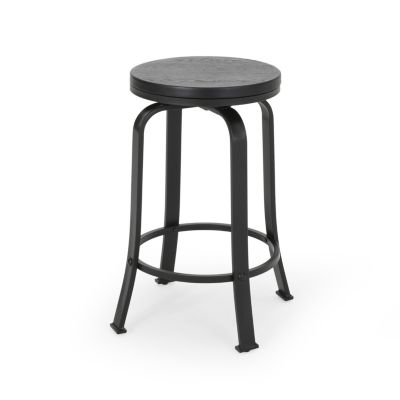 Modern Industrial Swivel Counter Stool with Faux Wood Seat