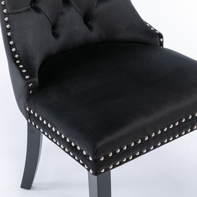 Contemporary Velvet Dining Chairs, Black, 2-Pcs Set