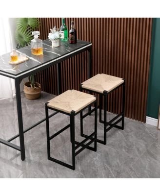 2 Backless Bar Stools in Paper Rope Woven Chairs