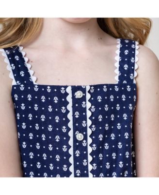 Little Girls Scallop Trim Button Front Linen Romper