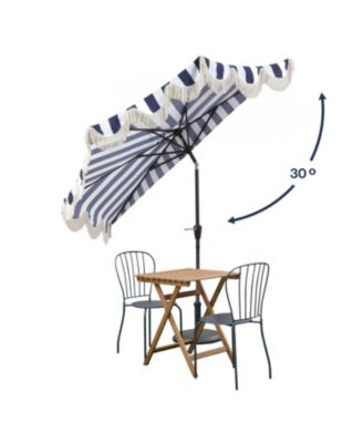 9ft Half Market Umbrella, Scalloped Fringe, Crank, Button Tilt, UV Protection