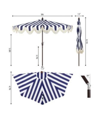 9ft Half Market Umbrella, Scalloped Fringe, Crank, Button Tilt, UV Protection