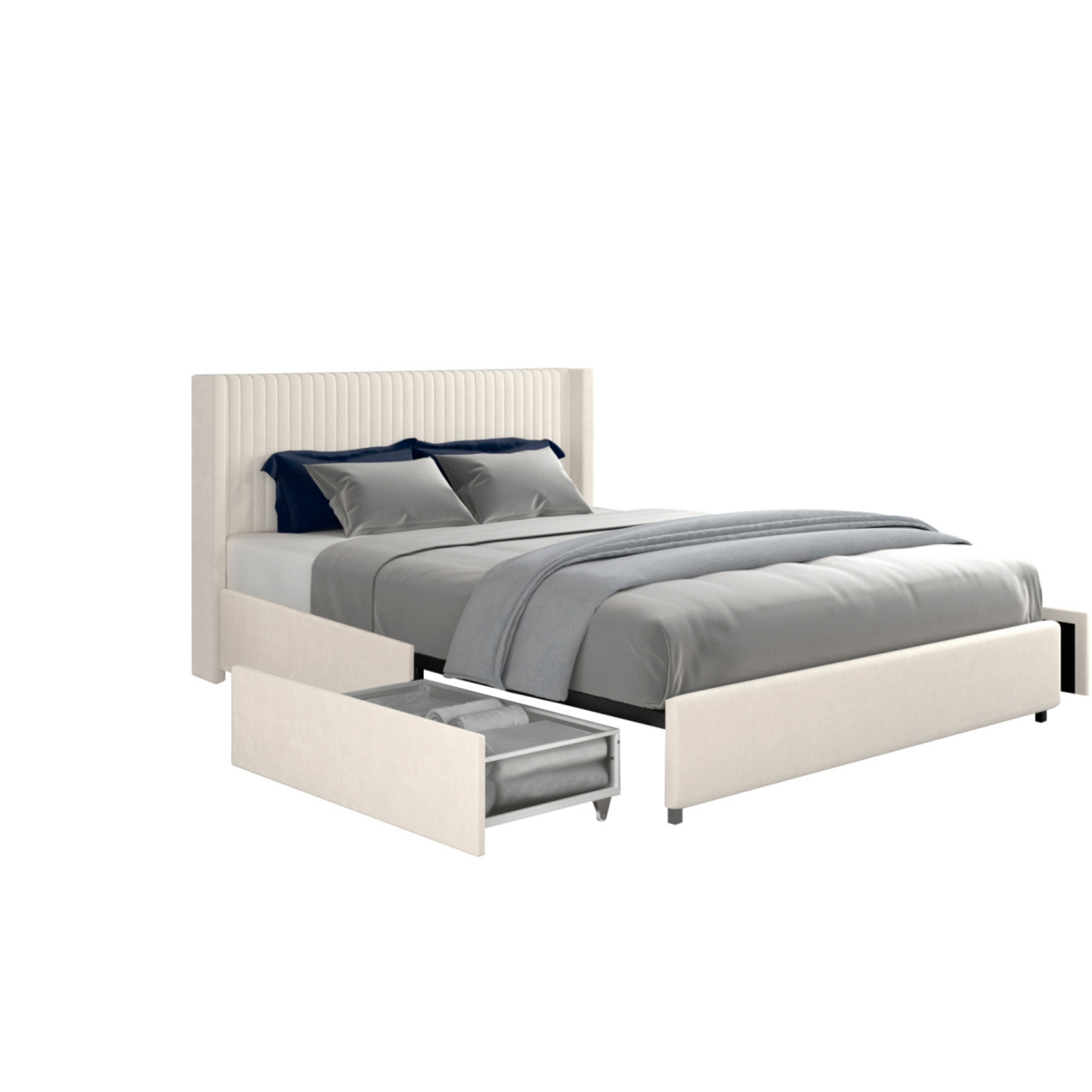 Streamdale Furniture Anna Patented 2-Drawer Storage Bed Queen SizeVelvet Upholstered Wingback Platform Bed, Modern Design Headboard with Tight