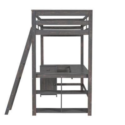 Streamdale Twin Loft Bed with Desk, Drawers & Shelves