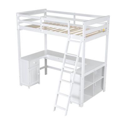 Streamdale Twin Loft Bed with Desk, Drawers & Shelves