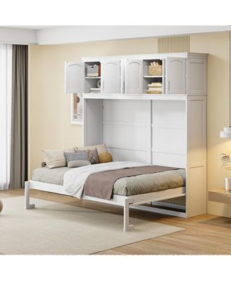 Streamdale Full Size Murphy Bed Wall Bed with Top Cabinets, Gray