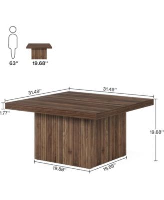 Square Coffee Table, 31.5-Inch Engineered Wood Coffee Table, Vintage Brown Center Table, Large Mid-Century Modern Cocktail Table