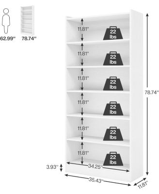 78-inch Tall Bookcase, Modern 7-Tier White Library Bookshelf with Storage Shelves, Large Open Bookcases Wood Display Shelving Unit