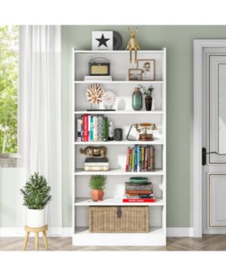 78-inch Tall Bookcase, Modern 7-Tier White Library Bookshelf with Storage Shelves, Large Open Bookcases Wood Display Shelving Unit