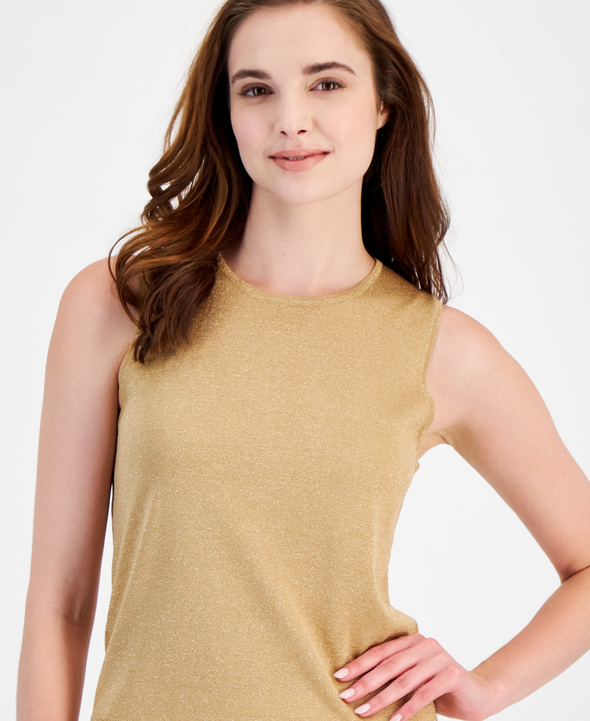 Anne Klein Women's Crewneck Sleeveless Shimmer Top