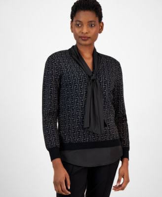 Anne Klein - Women's Layered Jacquard Shimmer Sweater
