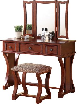 Streamdale Cherry MDF Vanity Set with Mirror, Stool & Drawers