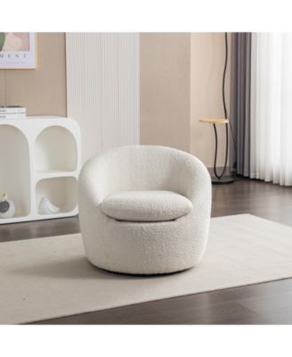 Modern Teddy Boucle Fabric Barrel Chair, 360 Swivel