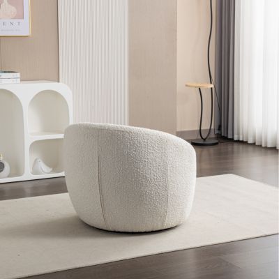 Modern Teddy Boucle Fabric Barrel Chair, 360 Swivel