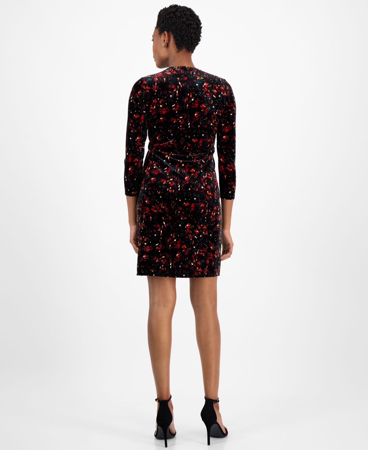 Anne Klein Women's Printed Faux-Wrap 3/4-Sleeve Dress