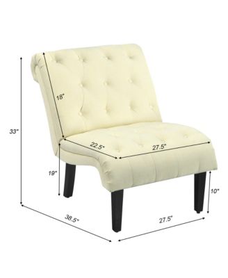 Armless Accent Chair Upholstered Tufted Lounge Chair Wood Legs Beige