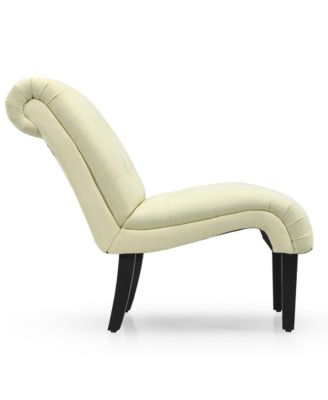 Armless Accent Chair Upholstered Tufted Lounge Chair Wood Legs Beige