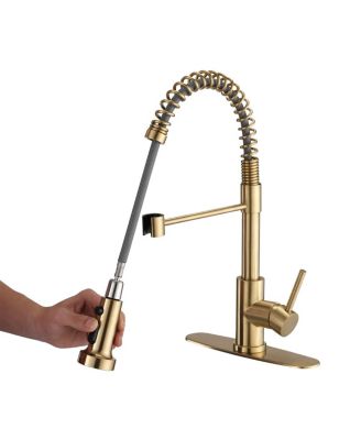 Pull Down Sprayer Spring Kitchen Sink Faucet Brushed Gold