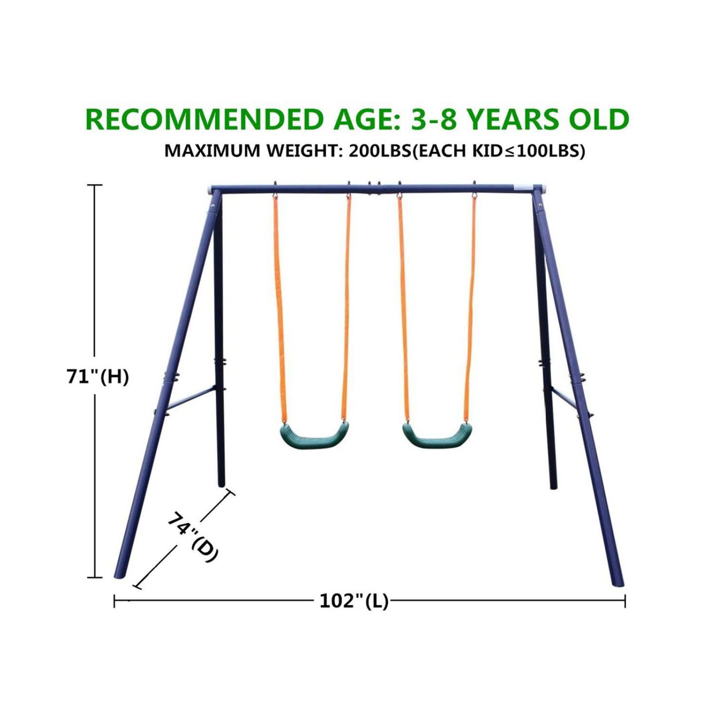 Детские игрушки Streamdale Furniture Streamdale Two Station Steel A-Frame Swing Set with Two Swing Seats, Ages 3-8, цвет: Синий — фото 3