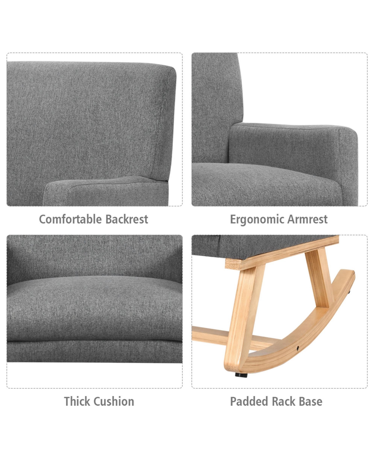 Gymax Mid Century Fabric Rocking Chair Upholstered Accent Armchair Lounge Gray