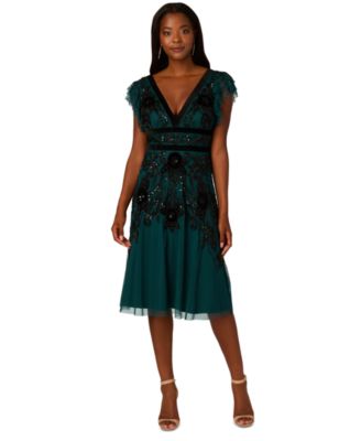 Adrianna Papell Women s Velvet Trim Embellished Midi Dress Macy s