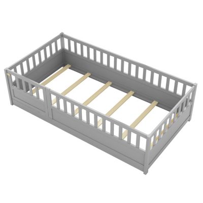 Twin Size Floor Bed with Safety Barrier & Door, Montessori-Inspired