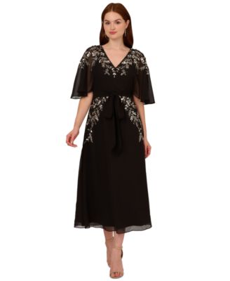 Adrianna Papell - Women's Beaded Chiffon Dolman-Sleeve Dress