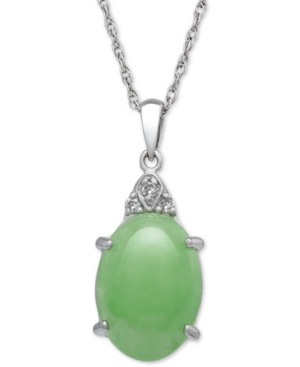 image of Dyed Jade (10 x 14mm) and Diamond Accent Oval Pendant Necklace in Sterling Silver