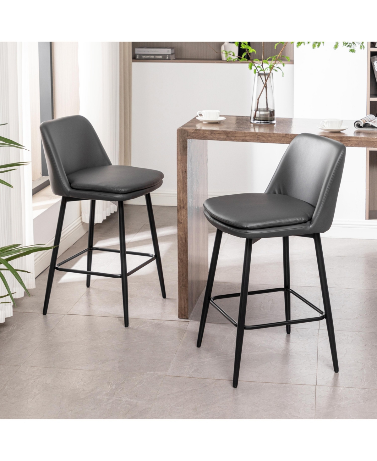 Streamdale Furniture Modern Small Counter Stools for Kitchen Island with Curved Back and Upholstered Seat