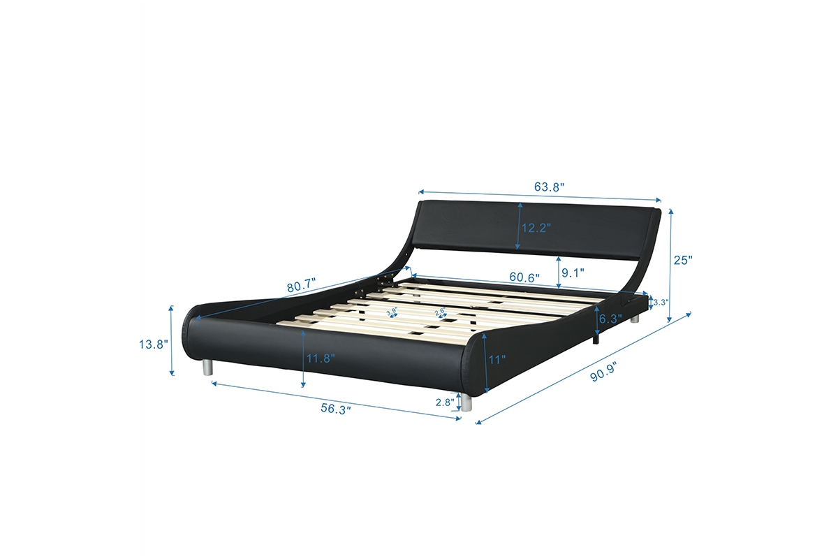 Streamdale Furniture Faux Leather Upholstered Platform Bed Frame, Curve Design, Wood Slat Support, No Box Spring Needed, Easy Assemble, Size, Gr
