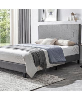 Streamdale Queen Platform Bed Frame, Wood Slat, Grey, Easy Assembly