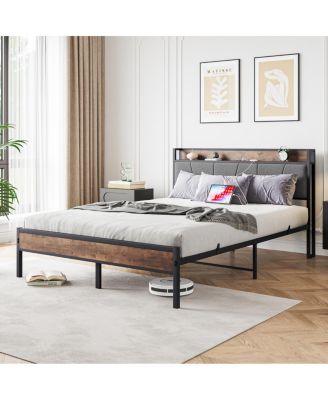 Vintage Queen Bed Frame with Headboard & Charging