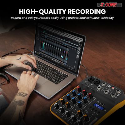 Audio Interface Mixer 4 Channel PC XLR Bluetooth USB DJ Music Podcast Karaoke Sound Board
