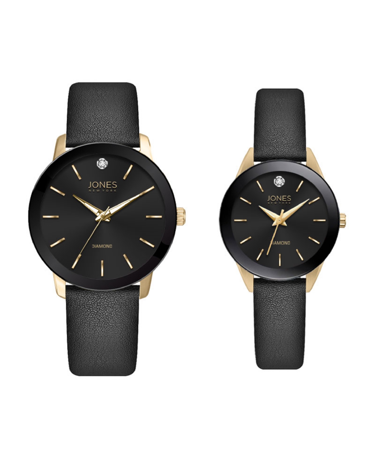 Men and Women's Analog Black Polyurethane Leather Strap His Hers Watch 42mm, 34mm Gift Set - Black