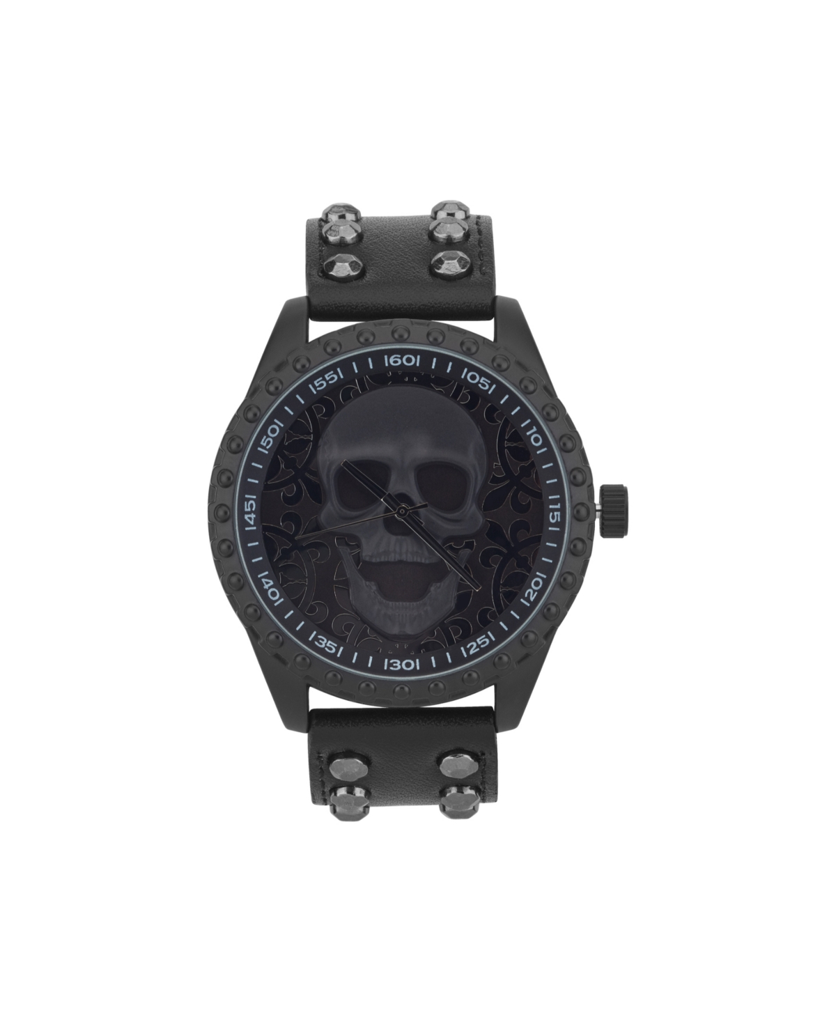 Men's Matte Black Leather Strap Analog Watch 50mm - Black