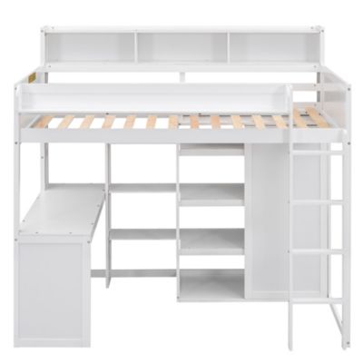 Streamdale Wood Twin Size Loft Bed With Multiple Storage Shelves And Wardrobe