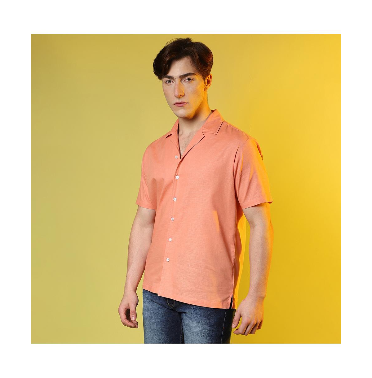 Campus Sutra Men's TangarineHeathered Shirt - Orange