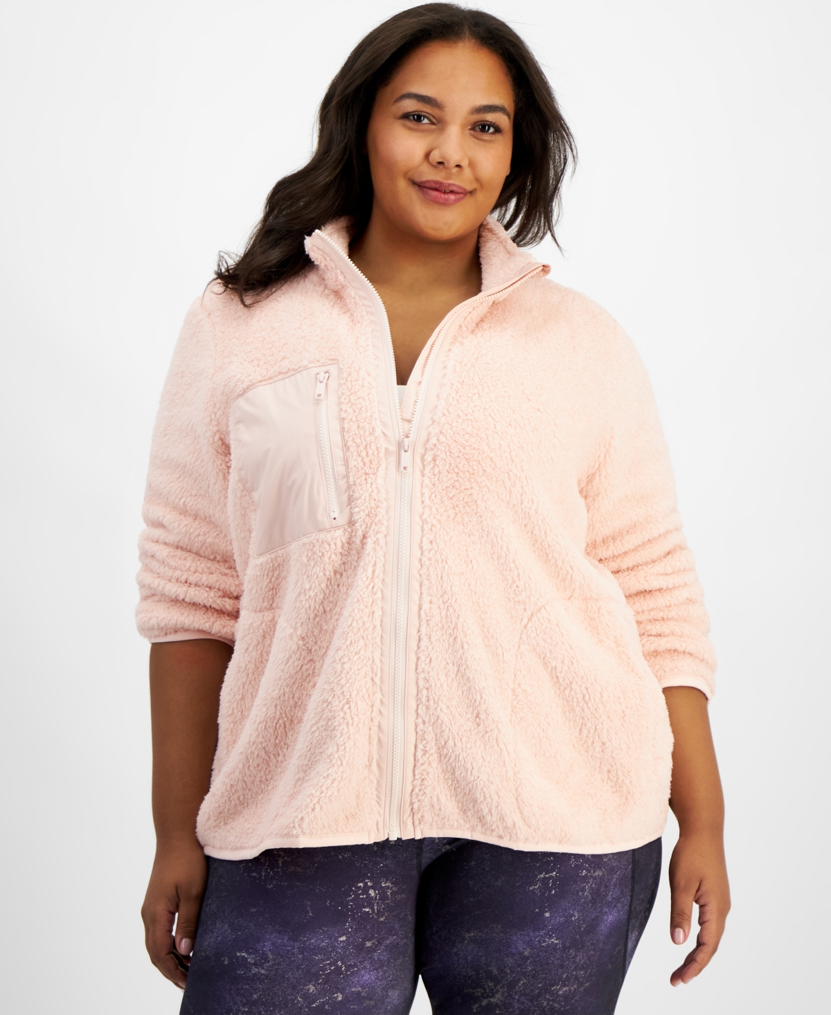 Plus Size Sherpa Jacket, Created for Macy's - Rose Tint