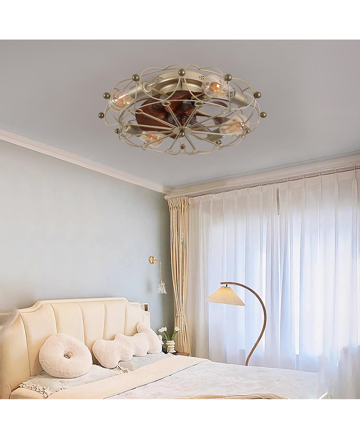 Streamdale Furniture Low Profile Caged Ceiling Fan With Lights Remote Control, Embedded Modern Industrial Ceiling Fan
