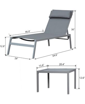 Streamdale 3-Piece Patio Lounge Set with Adjustable Backrest in Grey