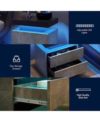  Modern LED Nightstand  Drawers