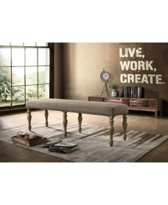 Streamdale Microfiber Upholstered Bench with Nail Head Trim in Driftwood Finish