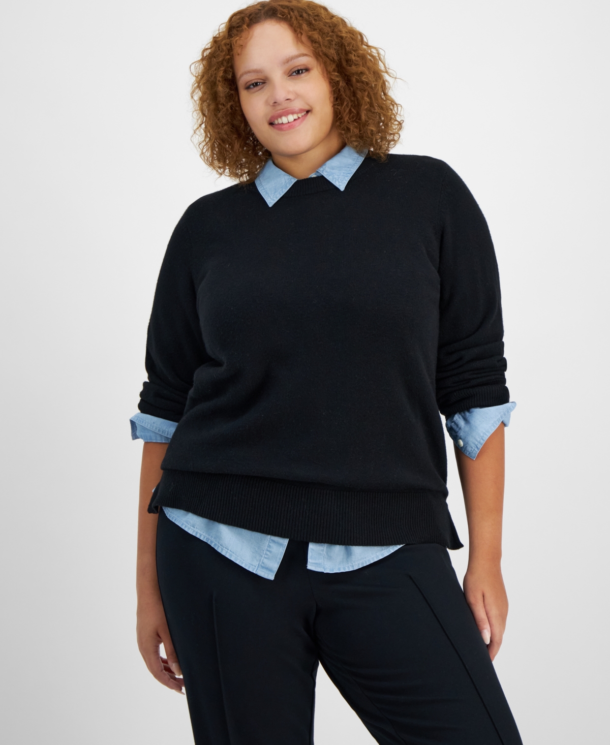 ON 34TH PLUS SIZE CREWNECK SWEATER, CREATED FOR MACY'S 