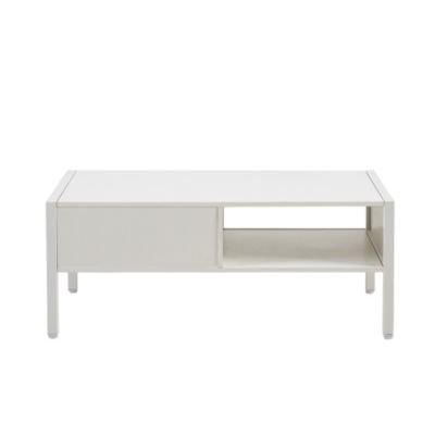 Modern white rattan coffee table with storage and metal legs
