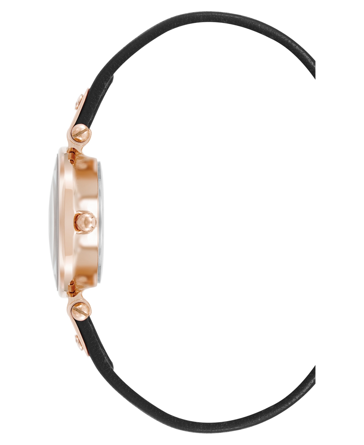 Anne Klein Women's Quartz Black Essential Leather And Rose Gold-tone Alloy Metal Strap Watch, 26mm In Black,pink,rose Gold-tone