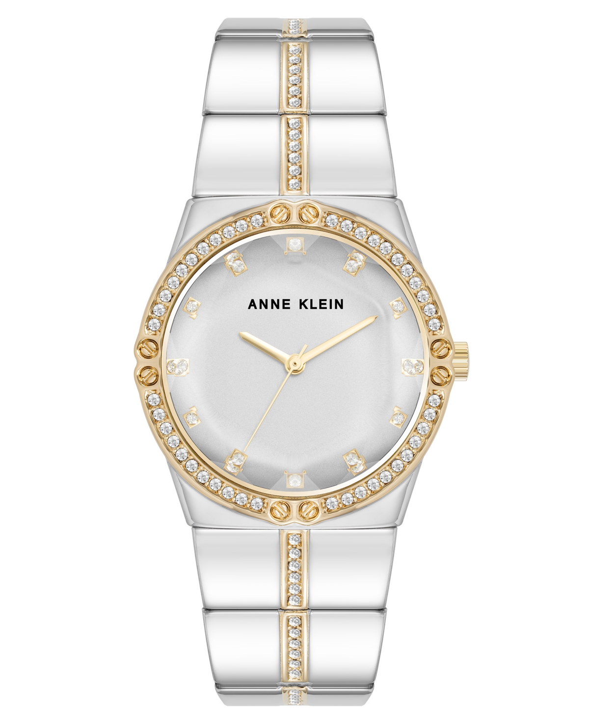 Anne Klein Women's Quartz Faceted Crystal Bezel Two-tone Alloy Metal Watch, 32mm In Silver-tone,gold-tone